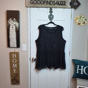lane Bryant cold shoulder black embroidered lace ruffled top Sz 20